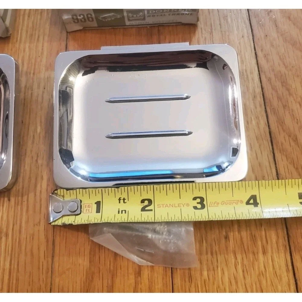 Lot of 3 Vintage Donner Chrome Soap Dishes NOS 1980s Stainless Wall Mount Retro
